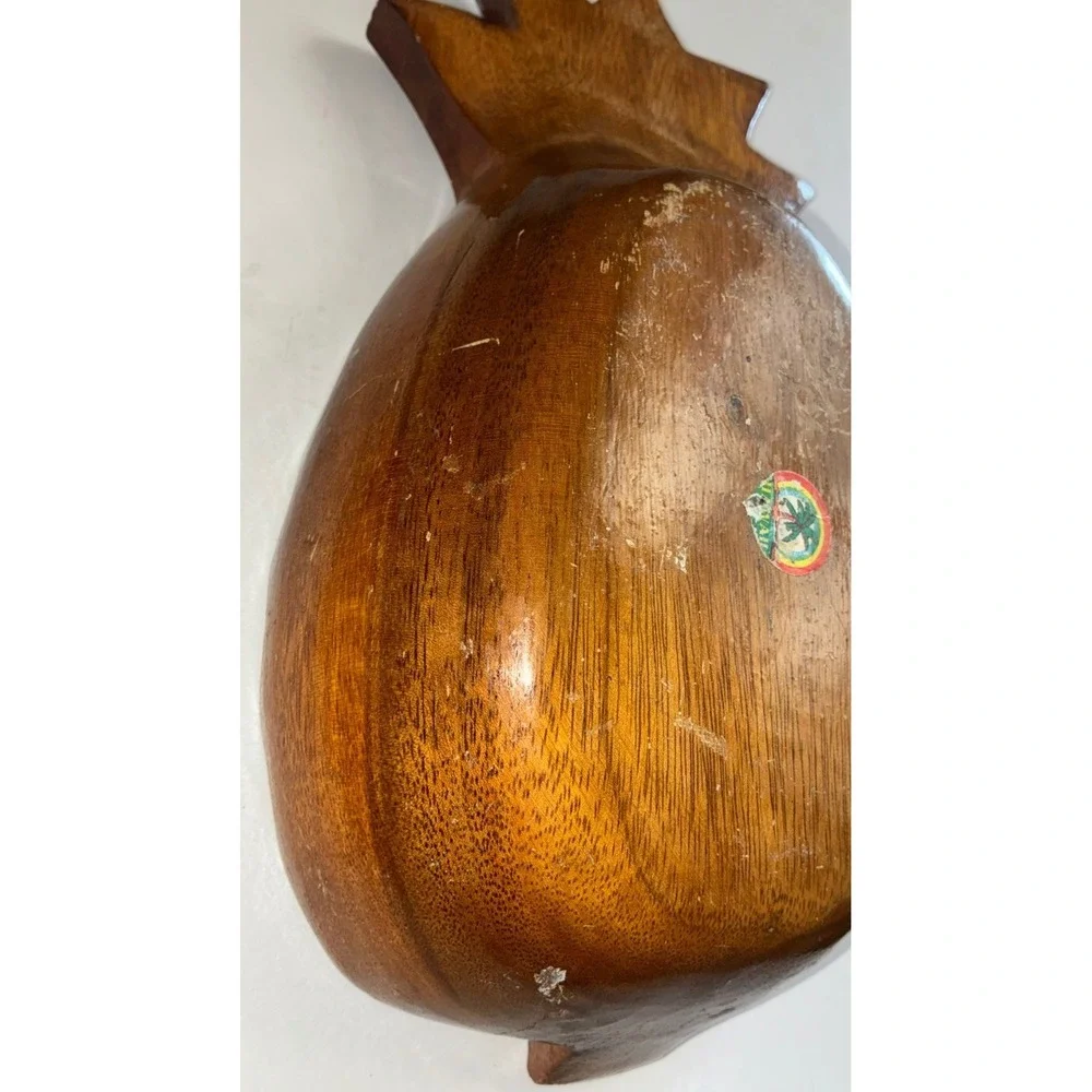 Pineapple Bowl‎ Monkey Pod Wood Carved Tray Dish Hawaii Vintage